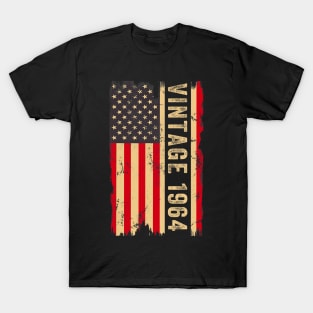 Vintage 1964 60th Birthday Gifts 60 Years Old American Flag T-Shirt